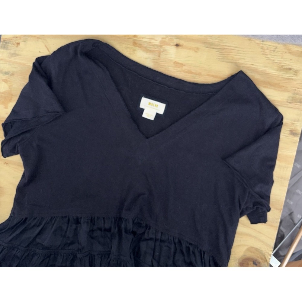 Anthropologie Maeve Women's Medium V Neck Louisa‎ Tiered Babydoll Shirt Black